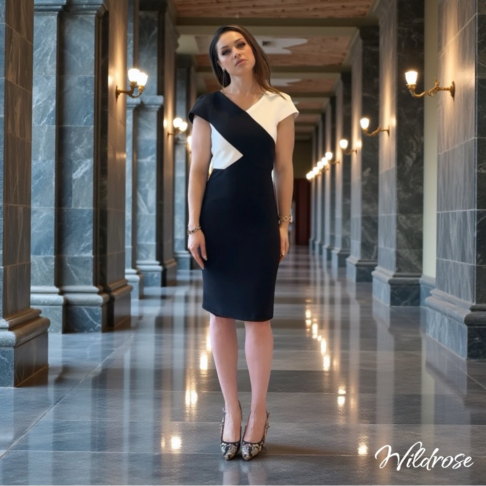 Roland Mouret Colorblock Sculpted Sheath Dress – Black & Ivory SZ 8